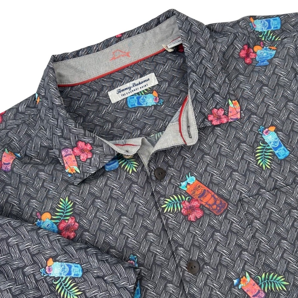 Tommy Bahama The Coconut Point Shirt Mens 3XLT Grey Tiki Drink Tropical Floral